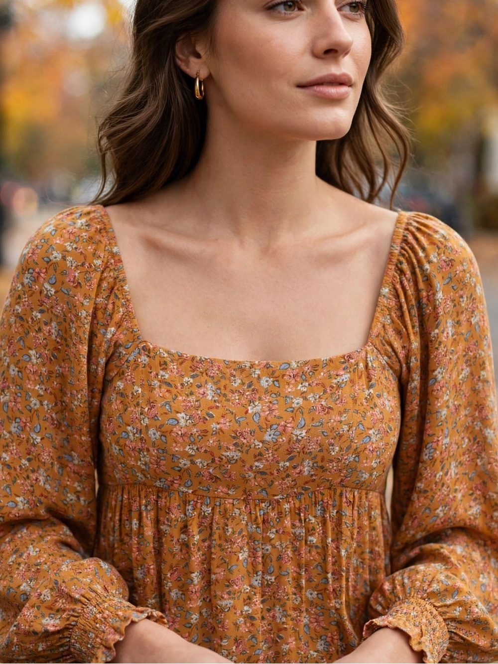 Carly Jean Los Angeles CJLA Floral Boho Smocked Babydoll romantic Blouse